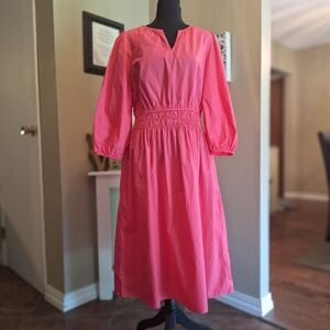 Pristine! Talbots Summer Dress Pink Smocked Waist 100% Cotton Medium